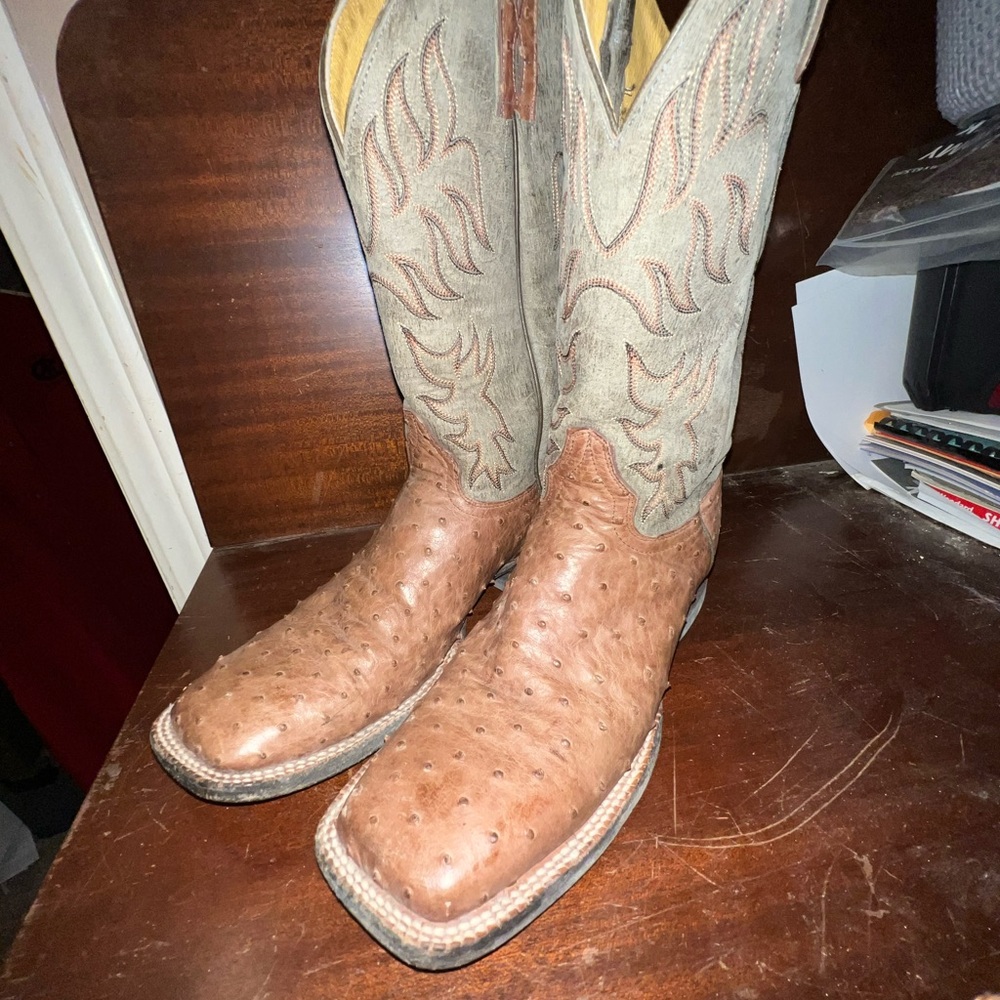 Men's Brown Ostrich Leather Cowboy Boots